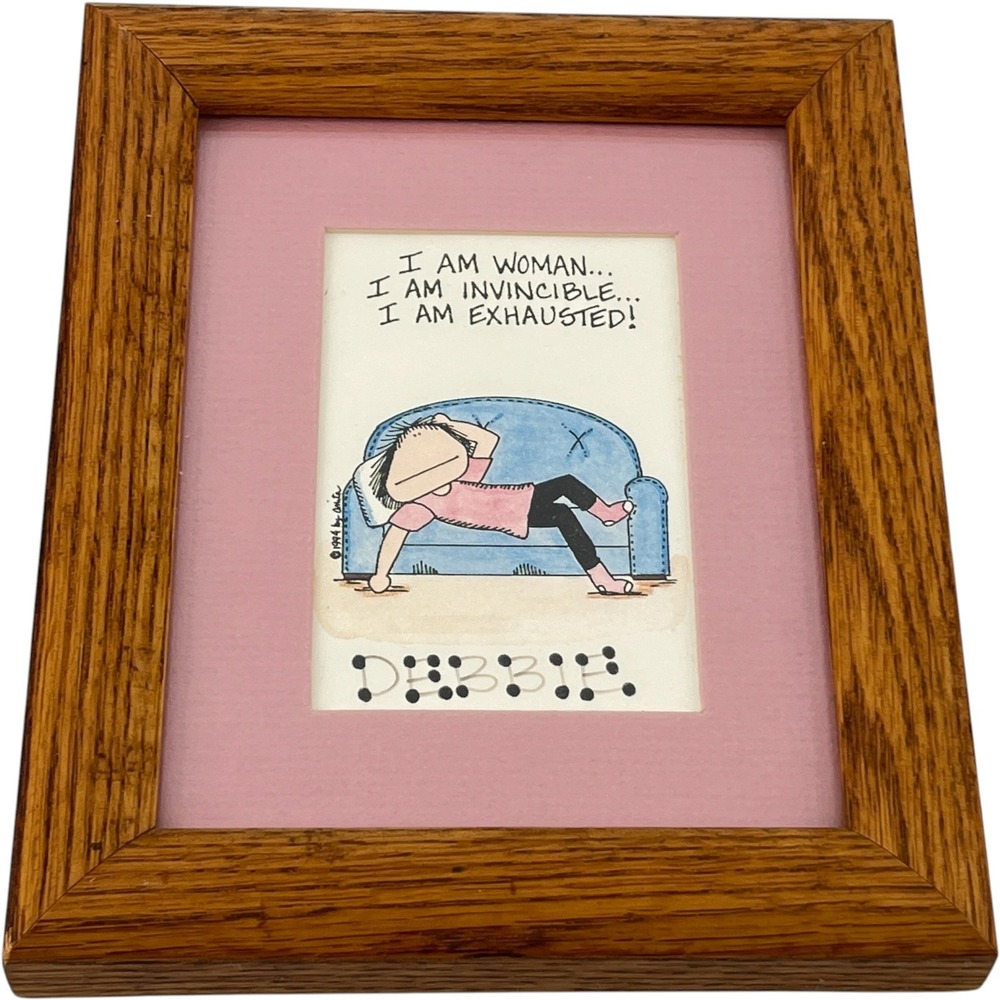Vintage 1994 Cowboy Chuck Co I Am Woman Invincible Exhausted Debbie Framed Art